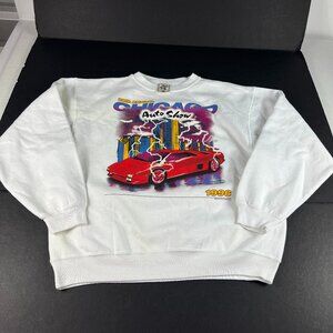 VTG 1996 Chicago Auto Show Sports Car Sweatshirt Large White Graphic Crewneck